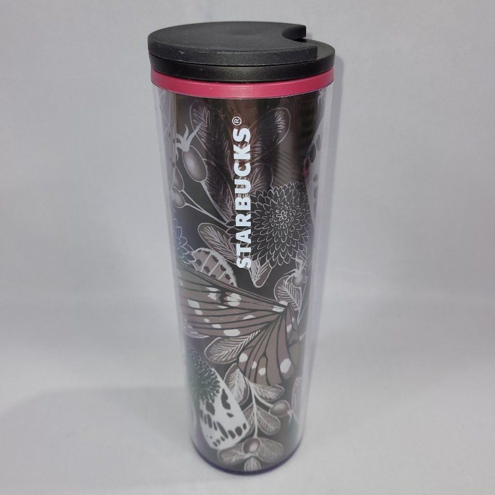 Starbucks 9" Coffee Travel Mug Floral Butterfly Hot Cold Plastic Carafe 473ml